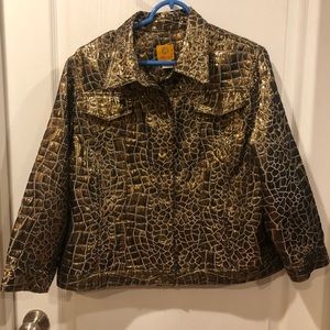 Ruby Rd. Gold Giraffe Print Blazer Size 16